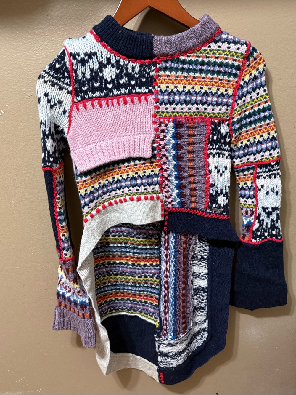 One-of-a-Kind Boho Patchwork Multicolor Statement Tunic Fair Isle Knit Sweater